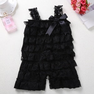 Baby Lace Rompers Infant Lace Romper with Straps Ribbon Bow Kids Jumpsuit Baby Girls Lace Ruffled Petti Romper