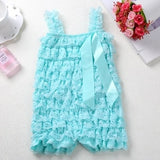 Baby Lace Rompers Infant Lace Romper with Straps Ribbon Bow Kids Jumpsuit Baby Girls Lace Ruffled Petti Romper