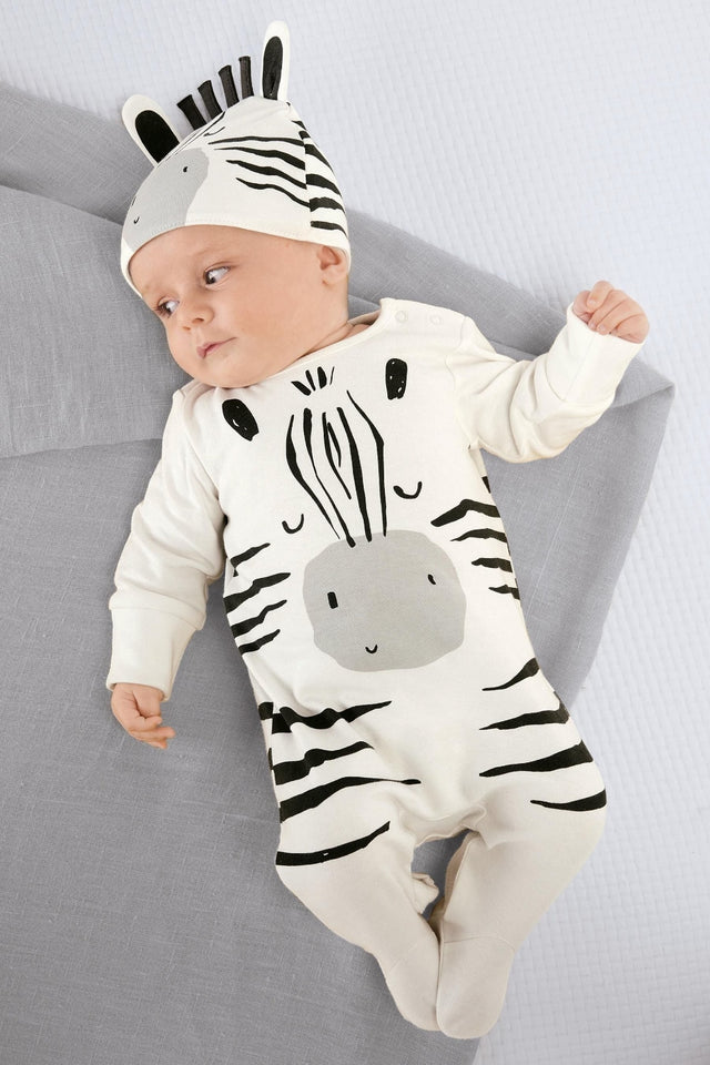 Fashion newborn toddler baby rompers long sleeve cartoon zebra jumpsuit infant clothing baby boy girl clothes with cap