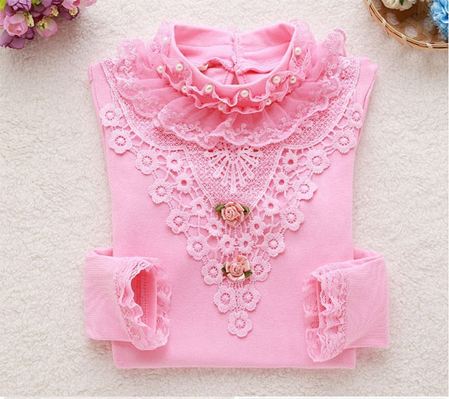 LCJMMO  Fashion Spring Lace Girls Blouse Tops 2017 Cotton Long Sleeve Soild Girl School Blouse Shirts Blusas Children Clothing