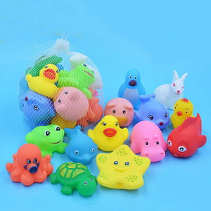 13 Pcs Mixed Animals Swimming Water Toys Colorful Soft Floating Rubber Duck Squeeze Sound Squeaky Bathing Toy For Baby Bath Toys