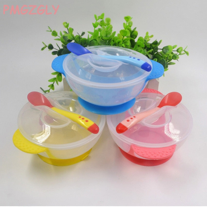 Temperature Sensing Feeding Spoon Child Tableware Food Bowl Learning Dishes Service Plate/Tray Suction Cup Baby Dinnerware Set