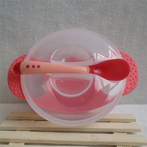 Temperature Sensing Feeding Spoon Child Tableware Food Bowl Learning Dishes Service Plate/Tray Suction Cup Baby Dinnerware Set