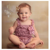 Baby Lace Rompers Infant Lace Romper with Straps Ribbon Bow Kids Jumpsuit Baby Girls Lace Ruffled Petti Romper