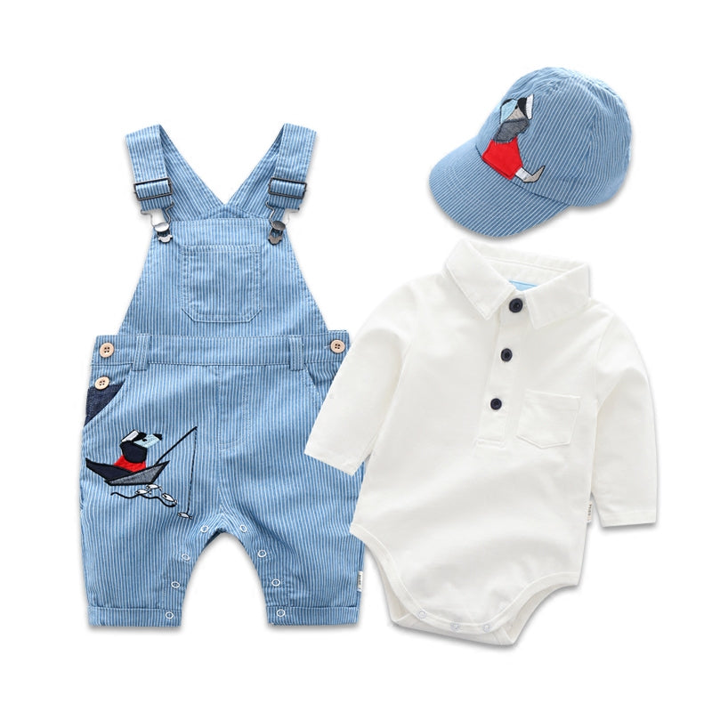 Toddler Boy Hat Romper Clothing Baby Set for Newborn Clothes 3PCS Cotton Bib Long-sleeved Jumpsuit Suit Boy Fashion Outfit