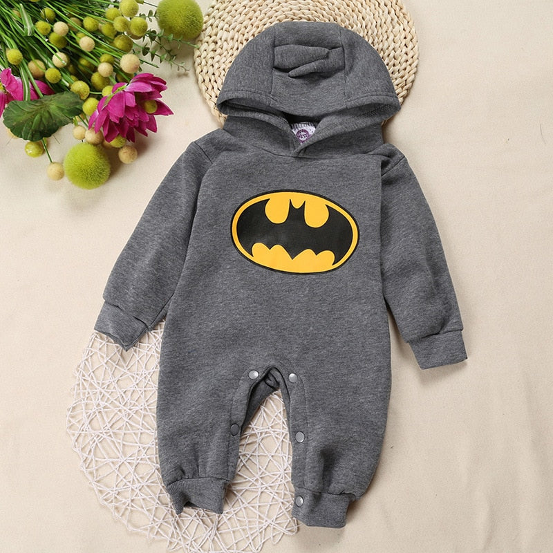 Newborn Baby Boys Girls Clothes Infantil Kids Hooded Batman Printing Long Sleeve Cotton Rompers Jumpsuit For Children Outfit