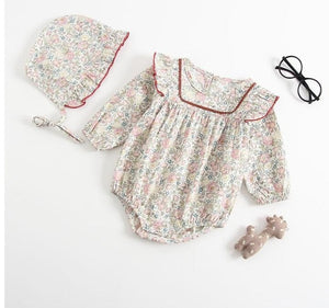 Newborn Girls Romper Summer Spring Baby Girls Clothes Long Sleeve Floral Princess Infant Toddler Baby Jumpsuit for Girl With Hat