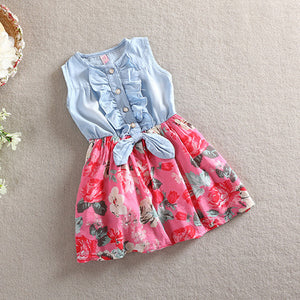 Baby Girls Dress 2019 Lovely Hot Kids  Jean Denim Bow Flower Ruffled Sundress Dress for Girls Clothing Costume