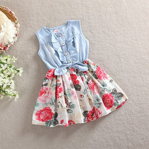 Baby Girls Dress 2019 Lovely Hot Kids  Jean Denim Bow Flower Ruffled Sundress Dress for Girls Clothing Costume