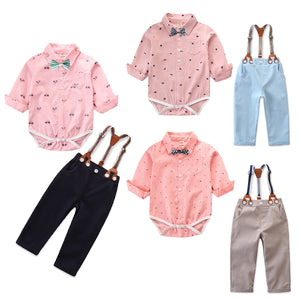 Baby Boy Clothes Newborn Infant Clothing Set Gentleman Suit Long Sleeve Romper+suspender Trousers Toddler Boys Clothes Outfits