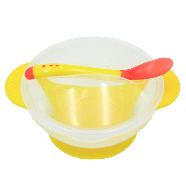 Temperature Sensing Feeding Spoon Child Tableware Food Bowl Learning Dishes Service Plate/Tray Suction Cup Baby Dinnerware Set