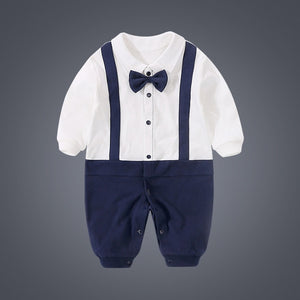 Spring Autumn Baby Boy Clothing Cotton Long Sleeve Striped Romper Bow Tie Decor Gentleman Baby Clothes Roupas Infantil Babies