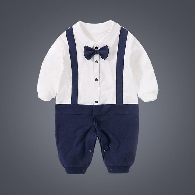 Spring Autumn Baby Boy Clothing Cotton Long Sleeve Striped Romper Bow Tie Decor Gentleman Baby Clothes Roupas Infantil Babies