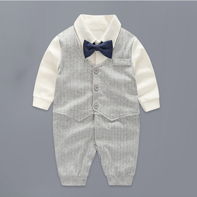 Spring Autumn Baby Boy Clothing Cotton Long Sleeve Striped Romper Bow Tie Decor Gentleman Baby Clothes Roupas Infantil Babies