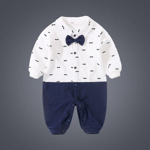 Spring Autumn Baby Boy Clothing Cotton Long Sleeve Striped Romper Bow Tie Decor Gentleman Baby Clothes Roupas Infantil Babies