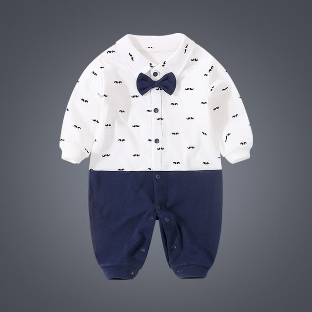 Spring Autumn Baby Boy Clothing Cotton Long Sleeve Striped Romper Bow Tie Decor Gentleman Baby Clothes Roupas Infantil Babies