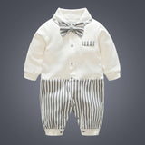 Spring Autumn Baby Boy Clothing Cotton Long Sleeve Striped Romper Bow Tie Decor Gentleman Baby Clothes Roupas Infantil Babies