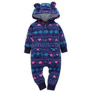 Baby Outerwear Pink Girls Rompers Coat Spring Autumn Long Sleeve Ear Hooded Full Print Baby Boys Jumpsuit  Bebe Costume