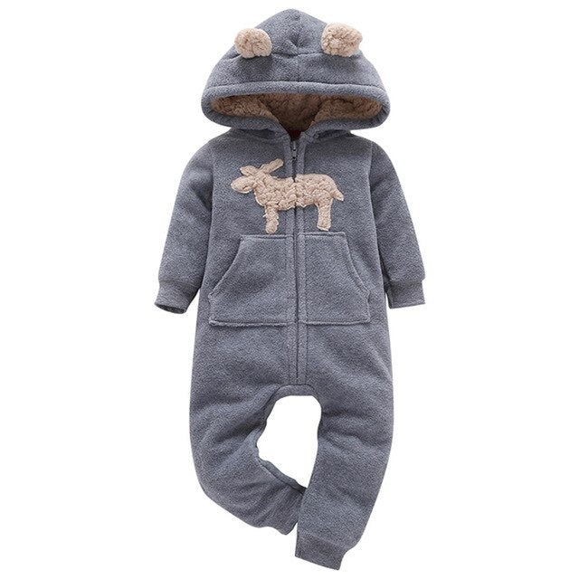 Baby Outerwear Pink Girls Rompers Coat Spring Autumn Long Sleeve Ear Hooded Full Print Baby Boys Jumpsuit  Bebe Costume