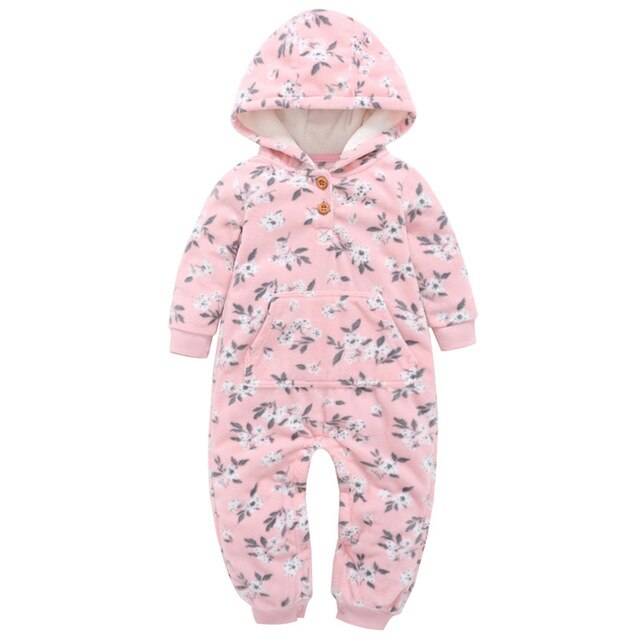 Baby Outerwear Pink Girls Rompers Coat Spring Autumn Long Sleeve Ear Hooded Full Print Baby Boys Jumpsuit  Bebe Costume