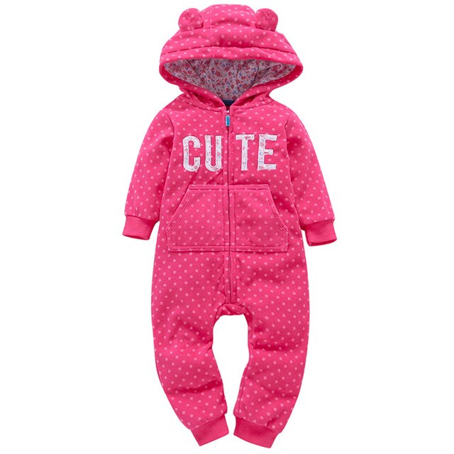 Baby Outerwear Pink Girls Rompers Coat Spring Autumn Long Sleeve Ear Hooded Full Print Baby Boys Jumpsuit  Bebe Costume