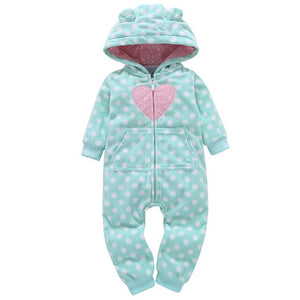 Baby Outerwear Pink Girls Rompers Coat Spring Autumn Long Sleeve Ear Hooded Full Print Baby Boys Jumpsuit  Bebe Costume