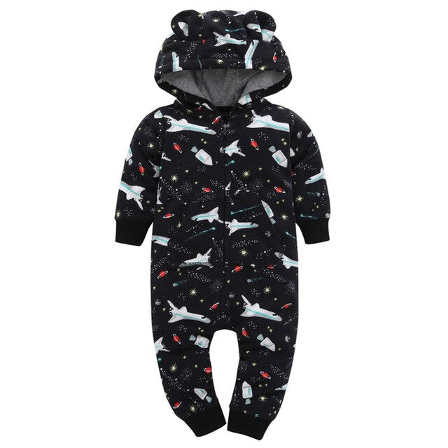 Baby Outerwear Pink Girls Rompers Coat Spring Autumn Long Sleeve Ear Hooded Full Print Baby Boys Jumpsuit  Bebe Costume