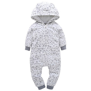 Baby Outerwear Pink Girls Rompers Coat Spring Autumn Long Sleeve Ear Hooded Full Print Baby Boys Jumpsuit  Bebe Costume