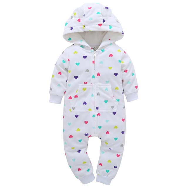 Baby Outerwear Pink Girls Rompers Coat Spring Autumn Long Sleeve Ear Hooded Full Print Baby Boys Jumpsuit  Bebe Costume