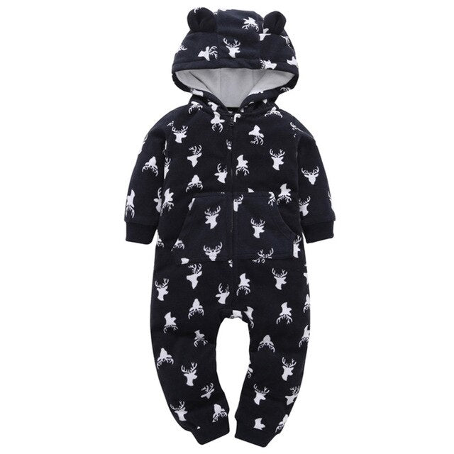 Baby Outerwear Pink Girls Rompers Coat Spring Autumn Long Sleeve Ear Hooded Full Print Baby Boys Jumpsuit  Bebe Costume