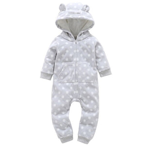 Baby Outerwear Pink Girls Rompers Coat Spring Autumn Long Sleeve Ear Hooded Full Print Baby Boys Jumpsuit  Bebe Costume