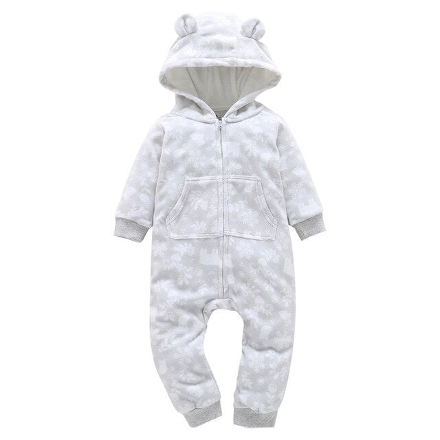 Baby Outerwear Pink Girls Rompers Coat Spring Autumn Long Sleeve Ear Hooded Full Print Baby Boys Jumpsuit  Bebe Costume