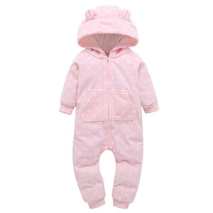 Baby Outerwear Pink Girls Rompers Coat Spring Autumn Long Sleeve Ear Hooded Full Print Baby Boys Jumpsuit  Bebe Costume