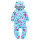 Baby Outerwear Pink Girls Rompers Coat Spring Autumn Long Sleeve Ear Hooded Full Print Baby Boys Jumpsuit  Bebe Costume