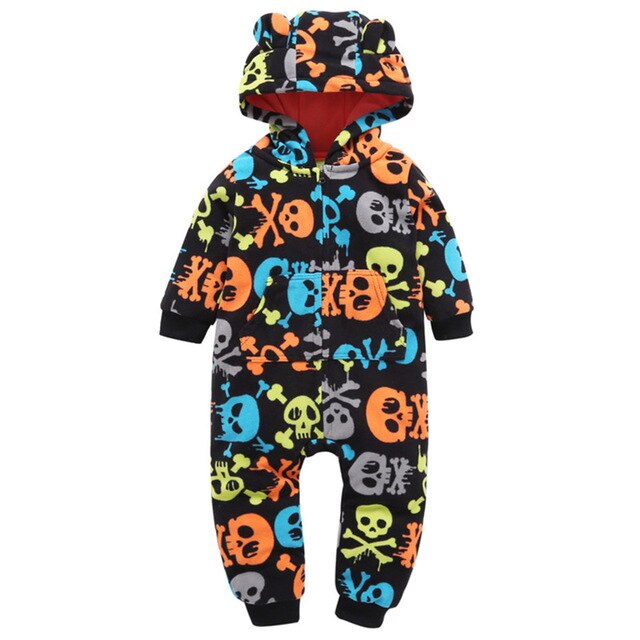 Baby Outerwear Pink Girls Rompers Coat Spring Autumn Long Sleeve Ear Hooded Full Print Baby Boys Jumpsuit  Bebe Costume