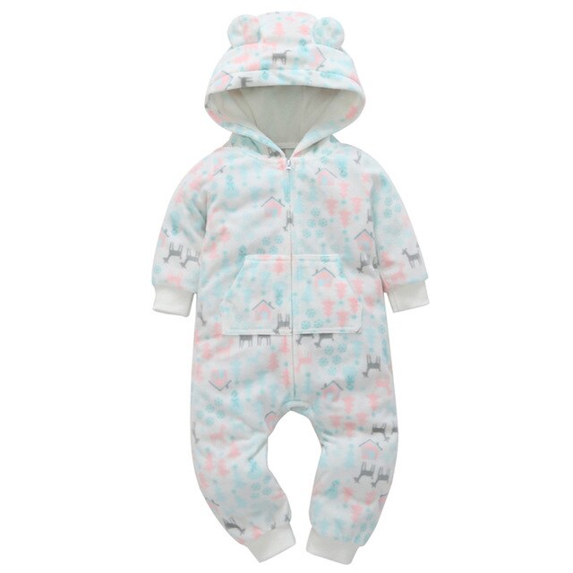 Baby Outerwear Pink Girls Rompers Coat Spring Autumn Long Sleeve Ear Hooded Full Print Baby Boys Jumpsuit  Bebe Costume