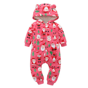 Baby Outerwear Pink Girls Rompers Coat Spring Autumn Long Sleeve Ear Hooded Full Print Baby Boys Jumpsuit  Bebe Costume