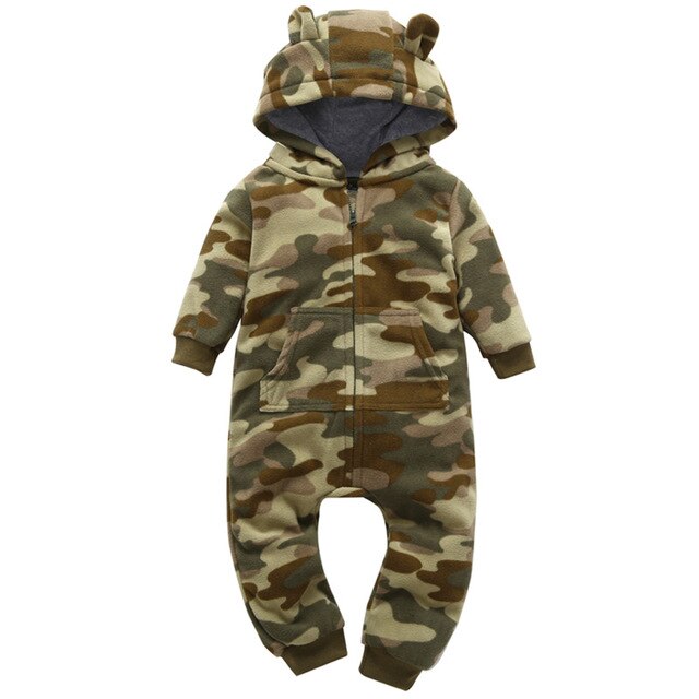 Baby Outerwear Pink Girls Rompers Coat Spring Autumn Long Sleeve Ear Hooded Full Print Baby Boys Jumpsuit  Bebe Costume