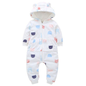 Baby Outerwear Pink Girls Rompers Coat Spring Autumn Long Sleeve Ear Hooded Full Print Baby Boys Jumpsuit  Bebe Costume