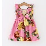 Summer Pineapple Girls Dress Pink Cotton Sleeveless Kids Dress Girls Beach Dress Fashion Kids Clothing Dress for Girls