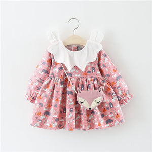 Cute Baby Girls Dress Toddler Kid Clothes Infant Party Pageant Outfit Princess Dress with Fox Bag Children Clothing 6M-3Y